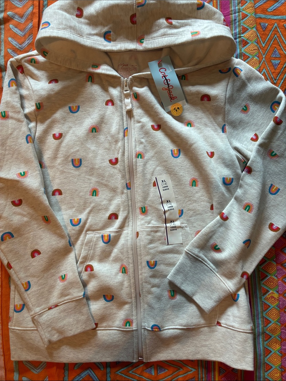 Cat & Jack Cream Zip Hoodie with Colorful Rainbow Print